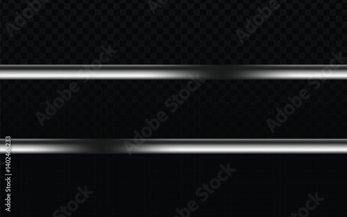 Two parallel, horizontal lines of bright white light with a subtle glow effect, positioned against a transparent dark checkered background. Suitable for use as design accents, dividers