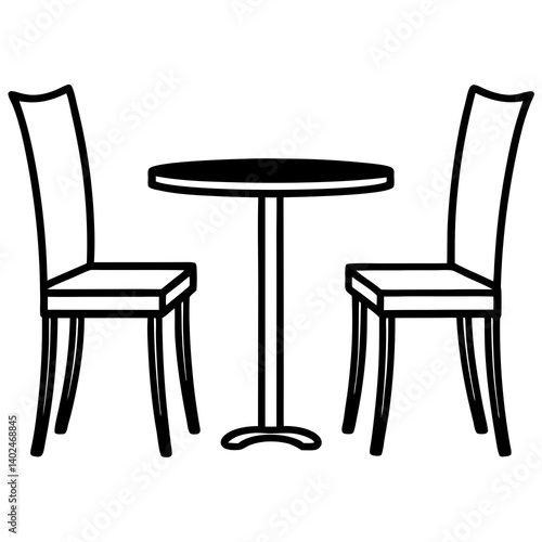 Minimalist Black Outline Drawing of Table and Chairs – Simple Vector Illustration