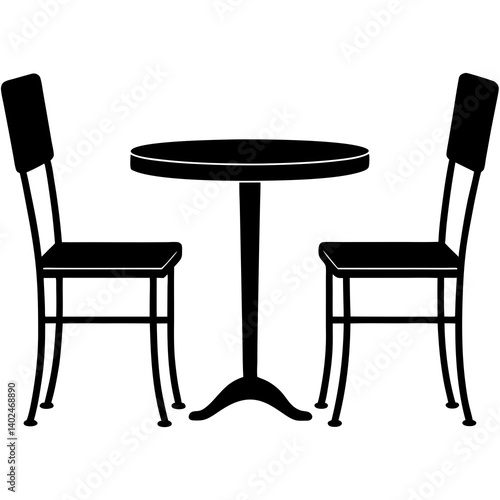 Minimalist Black Outline Drawing of Table and Chairs – Simple Vector Illustration