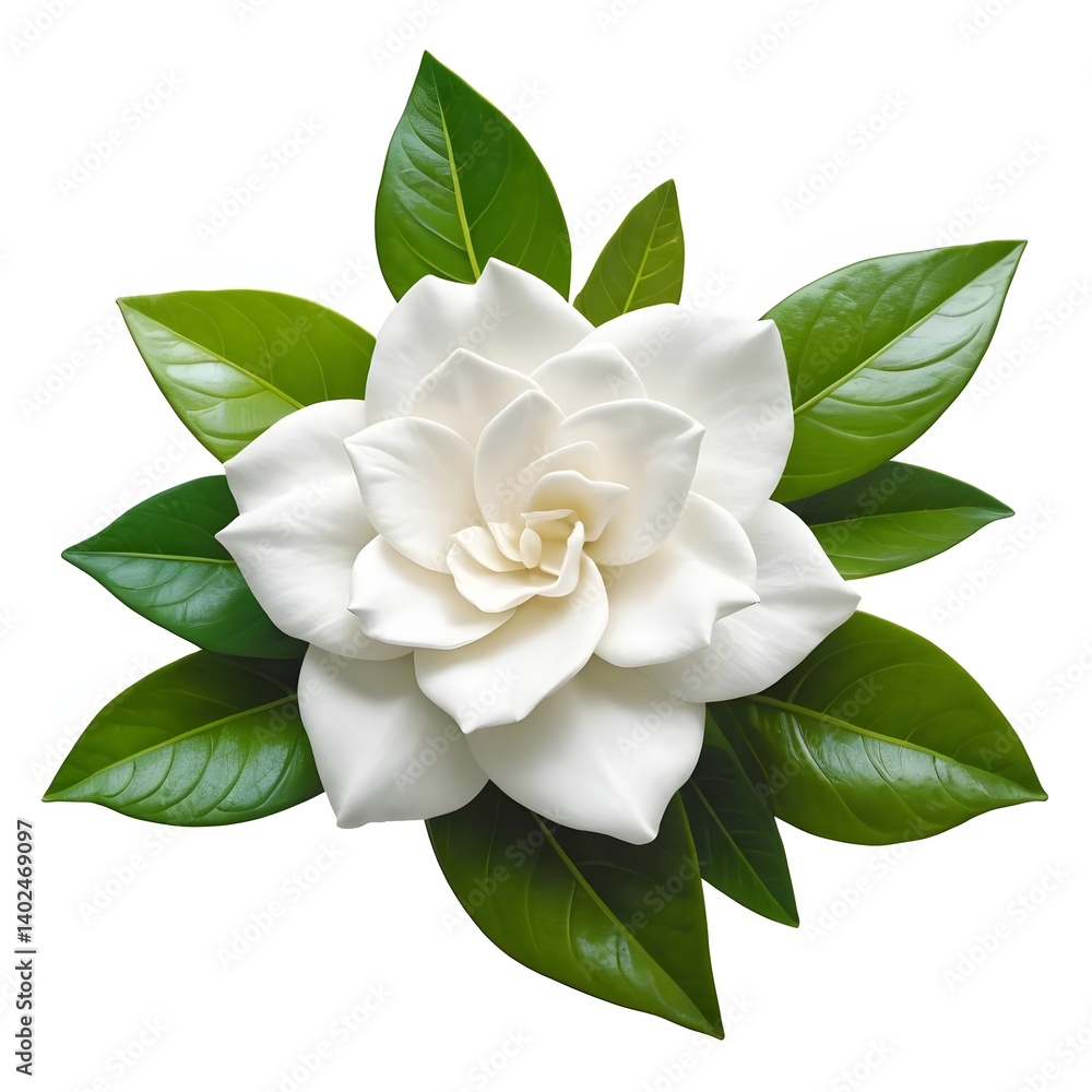 Fototapeta premium White Gardenia Flower with Green Leaves