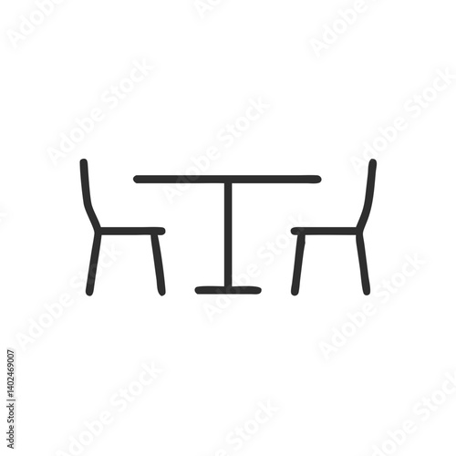 Minimalist Black Outline Drawing of Table and Chairs – Simple Vector Illustration
