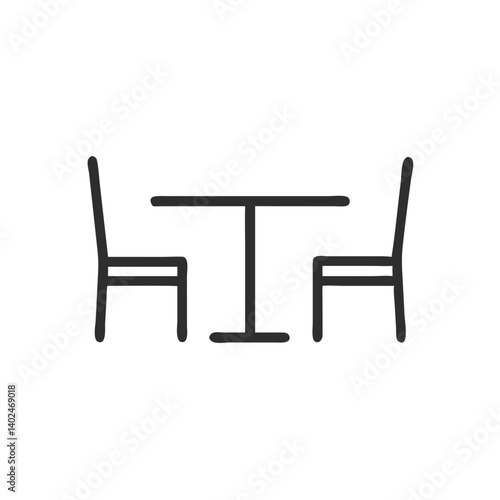 Minimalist Black Outline Drawing of Table and Chairs – Simple Vector Illustration