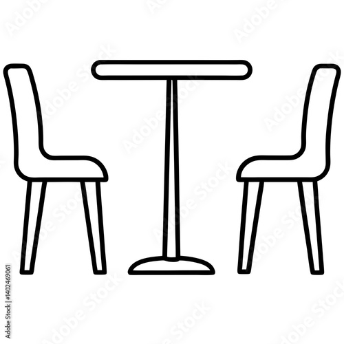 Minimalist Black Outline Drawing of Table and Chairs – Simple Vector Illustration