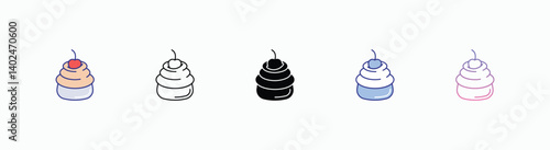 Cupcake icons set in different style vector stock 