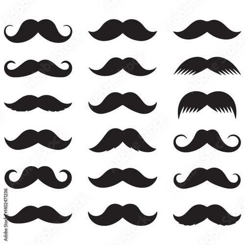 Vector Black silhouettes mustache icons. with white background