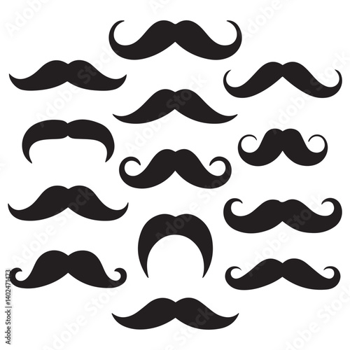 Vector Black silhouettes mustache icons. with white background