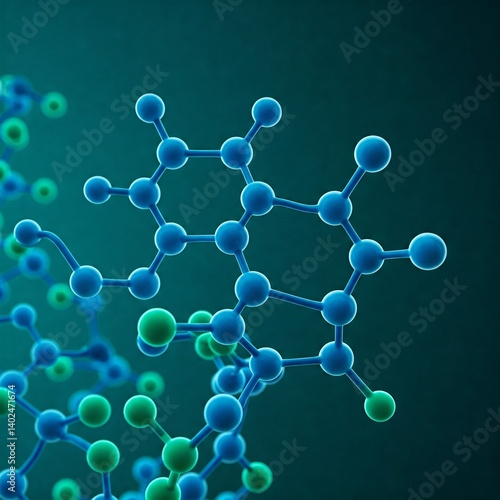 Abstract molecular 3D render – floating atoms with connectors on soft background