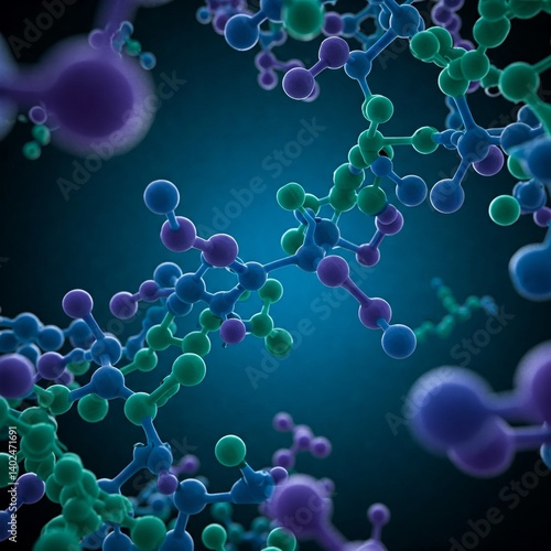 3D abstract molecular structure with metallic spheres and connectors – sci-tech concept