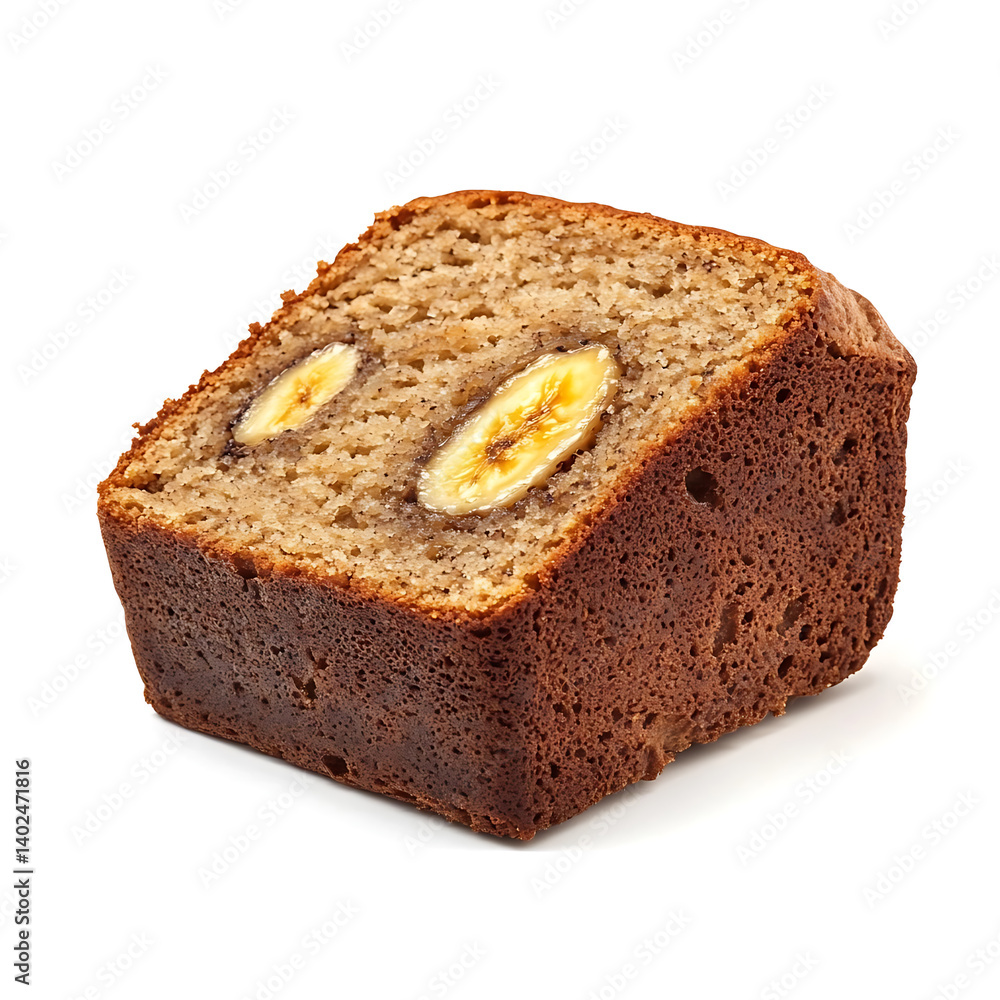 A thick slice of banana bread with golden brown crust, soft crumb, and visible banana pieces A thick slice of banana bread with golden brown crust, soft crumb, and visible banana pieces