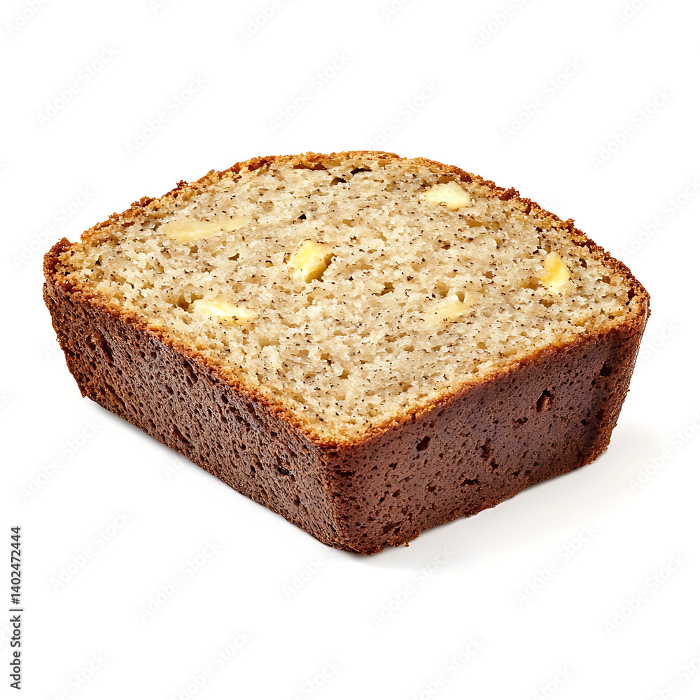 A thick slice of banana bread with moist crumb, golden crust, and visible banana specks A thick slice of banana bread with moist crumb, golden crust, and visible banana specks
