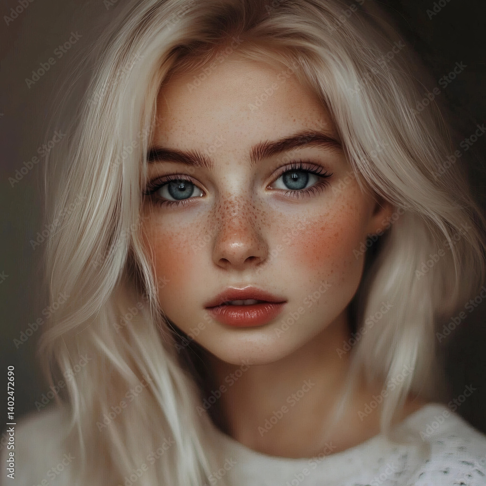 Blonde Woman with Red Lips and Pale Complexion Blonde Woman with Red Lips and Pale Complexion