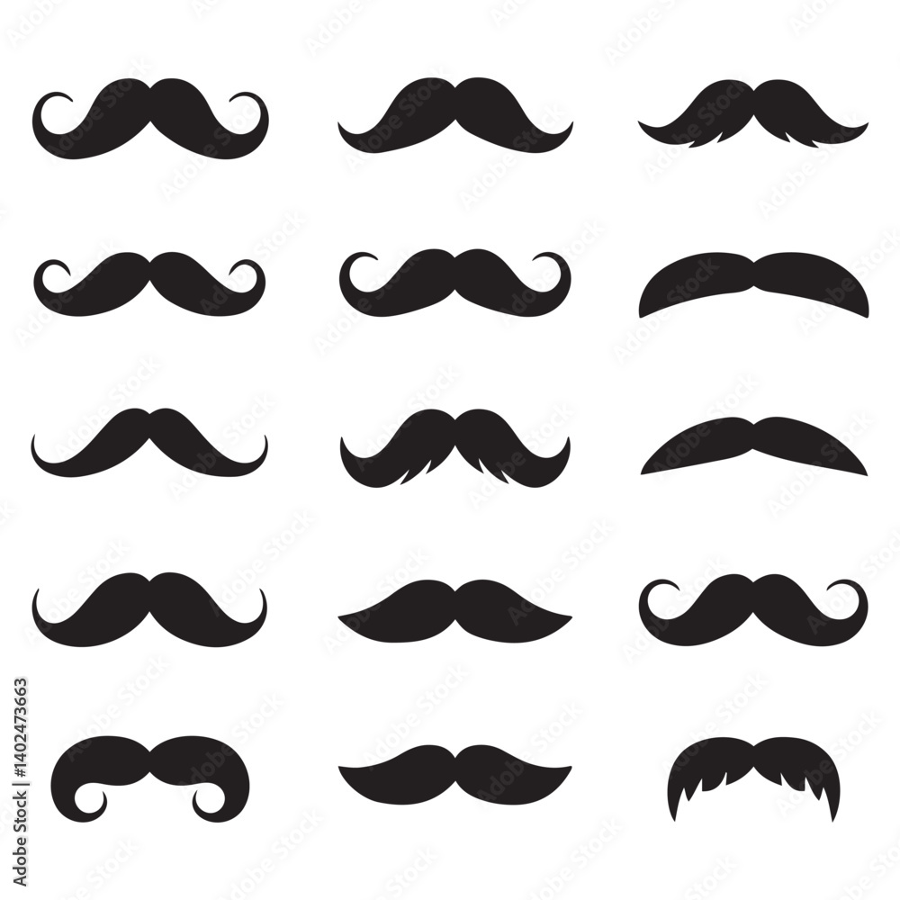 Vector Black silhouettes mustache icons. with white background Vector Black silhouettes mustache icons. with white background