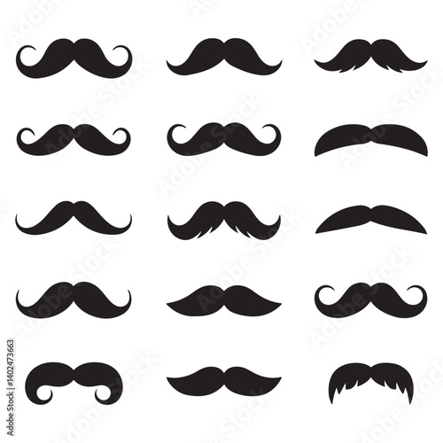 Vector Black silhouettes mustache icons. with white background