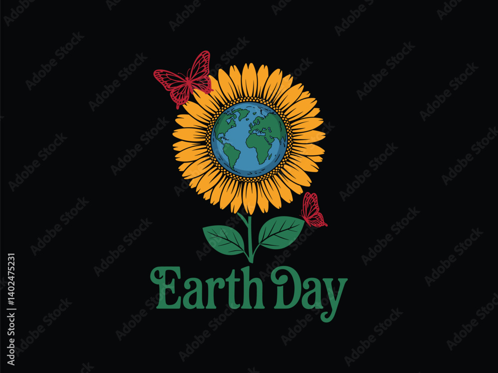 Fototapeta premium Earth Day Sunflower Planet Butterfly T-Shirt Vector
