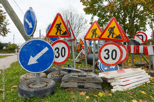 Traffic signs of road construction