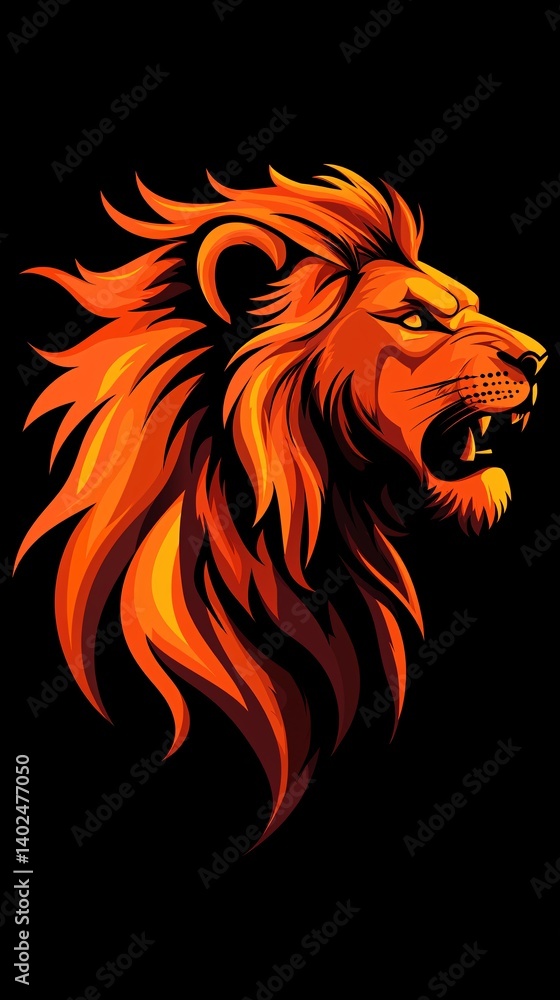 The head of a roaring flaming lion The head of a roaring flaming lion