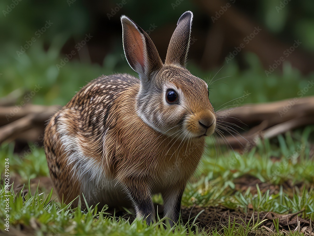 Fototapeta premium rabbit on transparent background, rabbit in a field, rabbit in a meadow, rabbit in the grass