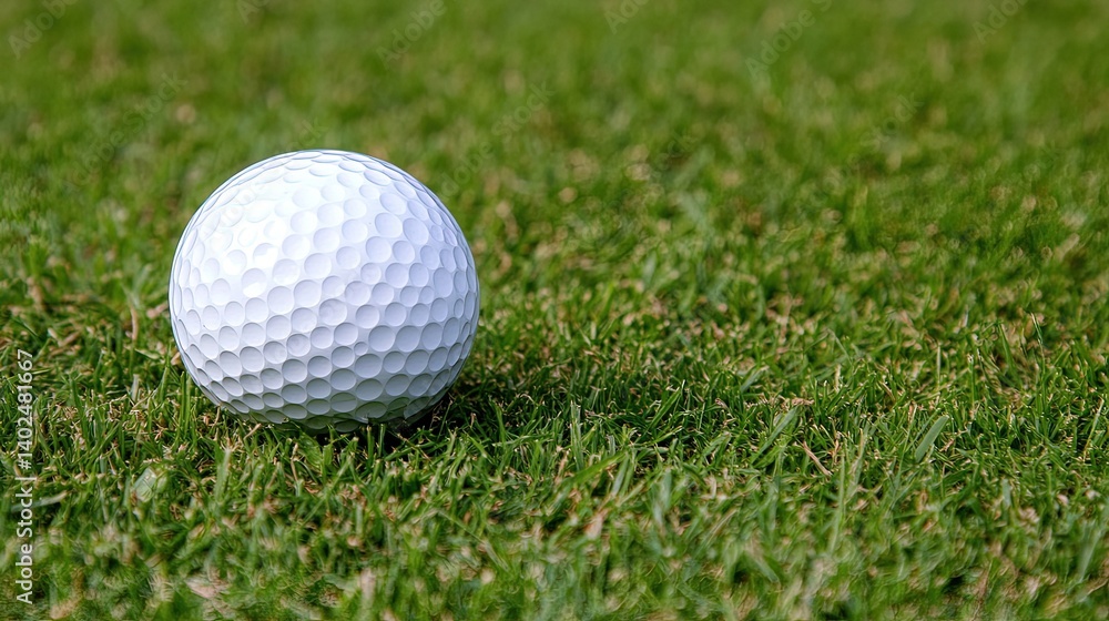 Tranquility on the Golf Course: Close-Up Capturing Golf Ball and Green Grass, Details in the Sunlight, Harmony of Sports and Nature Tranquility on the Golf Course: Close-Up Capturing Golf Ball and Green Grass, Details in the Sunlight, Harmony of Sports and Nature