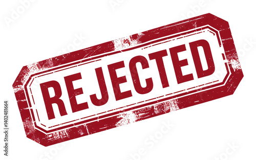 Red bold REJECTED rubber stamp seal isolated on a transparent background with distressed grunge textured effect. Symbolizing rejection, denial, refusal in business, official documentation.