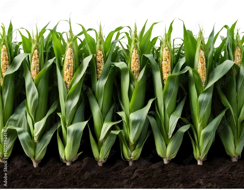 Fototapeta premium Rows of Corn Plants in a Field