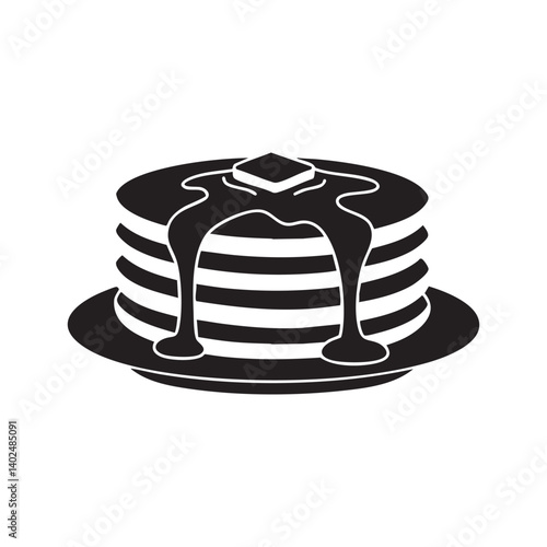Delicious pancake stack with syrup and butter in simple flat vector style