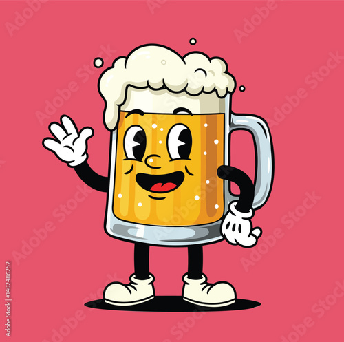 Vector cartoon illustration of a cold beer mug with foam, a popular alcoholic drink in pubs and bars