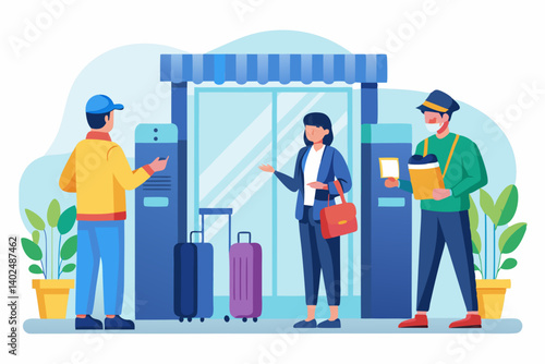 Vector design of an airport security checkpoint with scanning machines and personnel