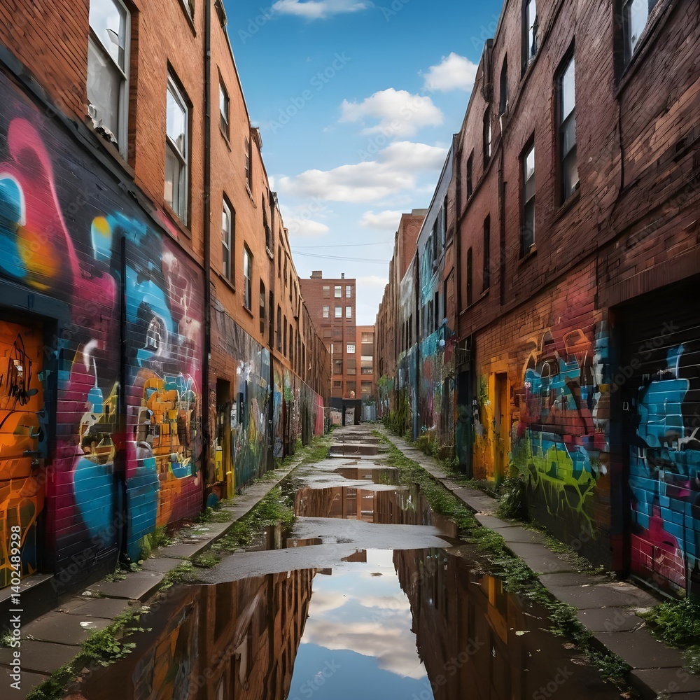 Fototapeta premium Graffiti Alley Reflection
