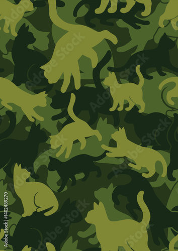 Camouflage pattern silhouettes of cat shape seamless