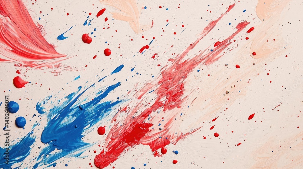 Abstract painting with a white background. the painting is made up of different colors and shapes, including red, blue, and pink. Abstract painting with a white background. the painting is made up of different colors and shapes, including red, blue, and pink.