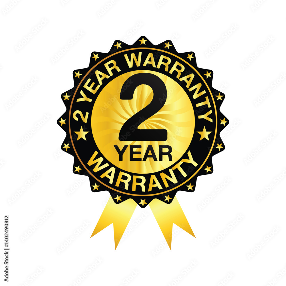 Fototapeta premium Premium Gold 1-Year Warranty Badge with Ribbon for Product Guarantee and Quality Assurance