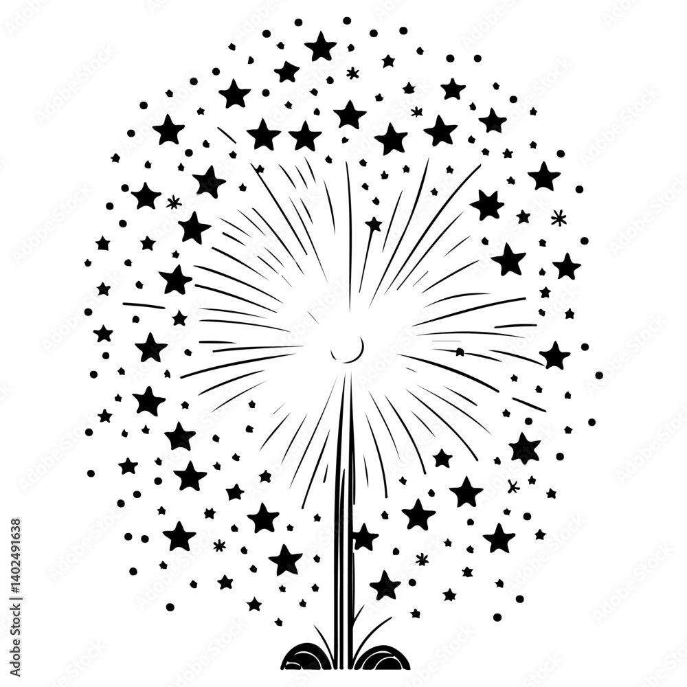Monochrome Fireworks Burst with Stars and Sparks Monochrome Fireworks Burst with Stars and Sparks