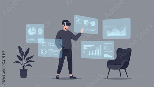 Businessman using digital devices in office for work and communication