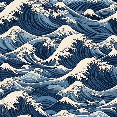 Seamless Ukiyo-e Style Ocean Wave Pattern