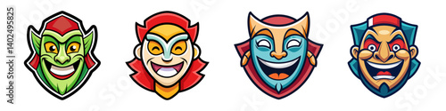Four Cartoon Villain Faces Green Red Orange Blue