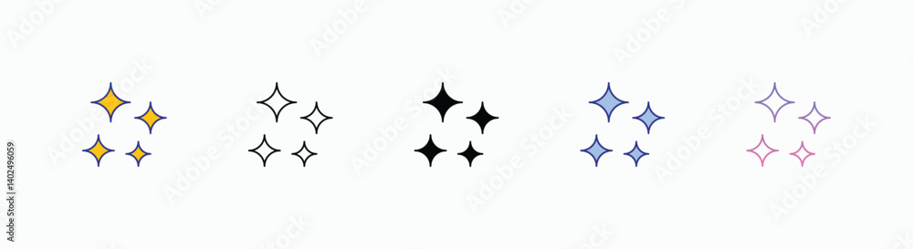 Glitter Stars icons set in different style vector stock Glitter Stars icons set in different style vector stock