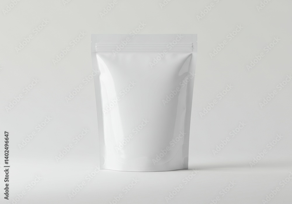 White flexible pouch packaging mockup for food or cosmetic product display White flexible pouch packaging mockup for food or cosmetic product display