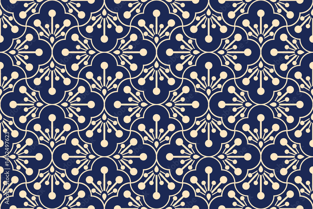 Flower geometric pattern. Seamless vector background. Golden and dark blue ornament Flower geometric pattern. Seamless vector background. Golden and dark blue ornament