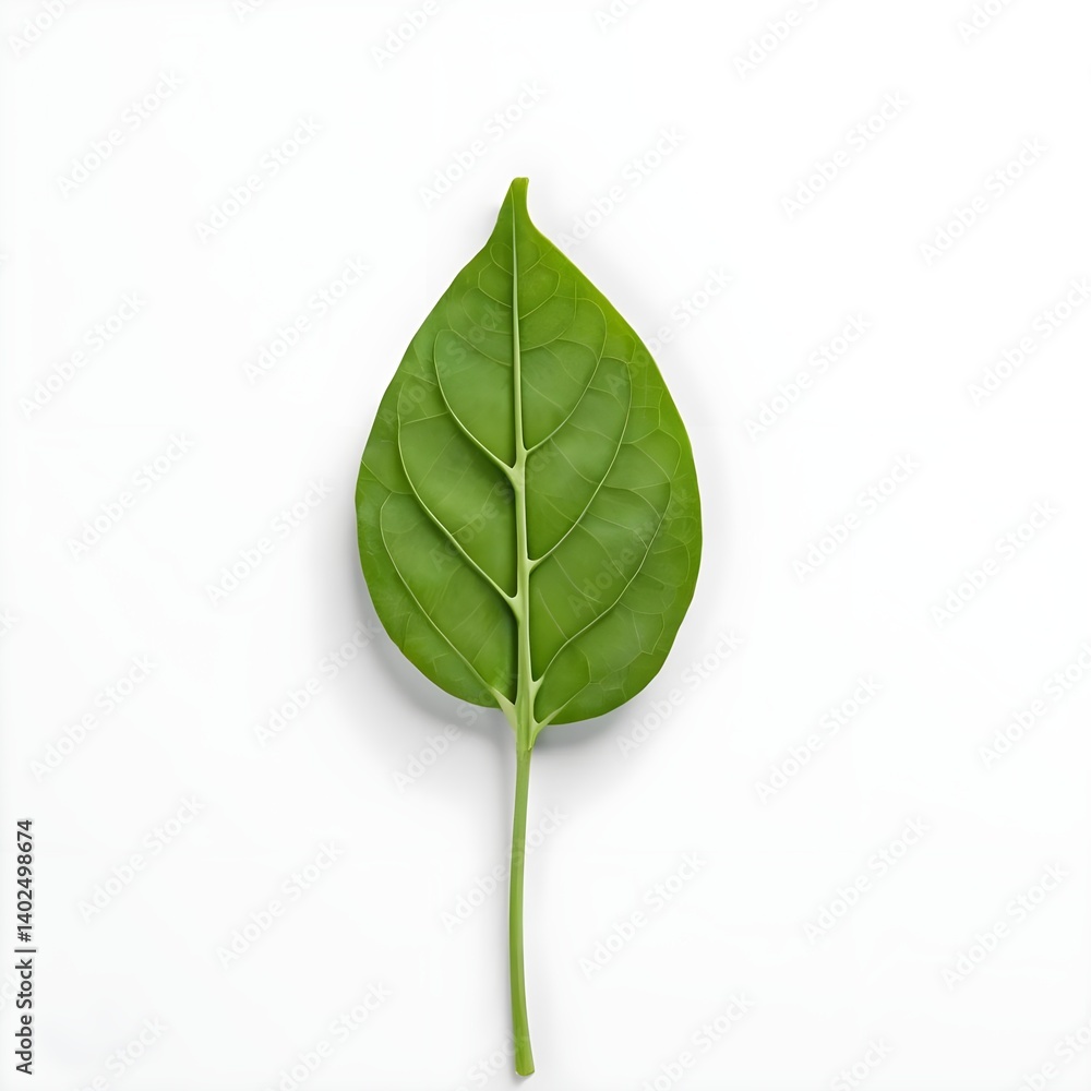 Obraz premium Single Green Leaf on White Background