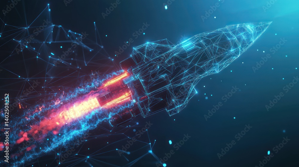 Obraz premium Digital Rocket Launching, Network Background, Innovation Concept
