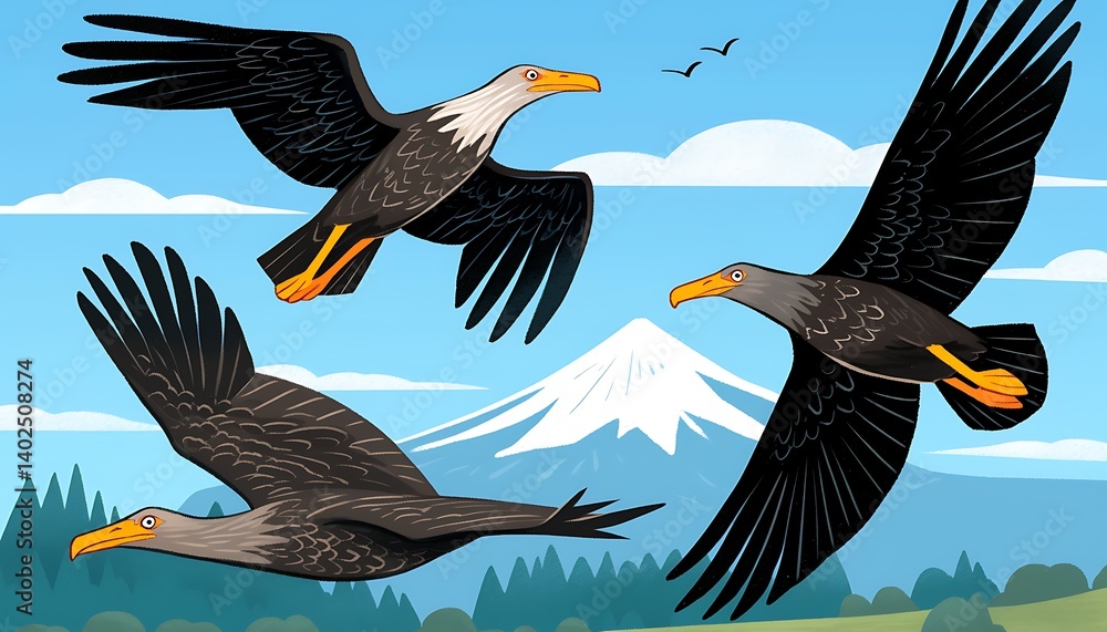 Fototapeta premium Eagles Flying Over Mountains