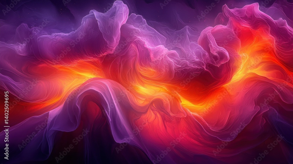 Fototapeta premium Abstract fiery and purple cosmic swirls, digital art
