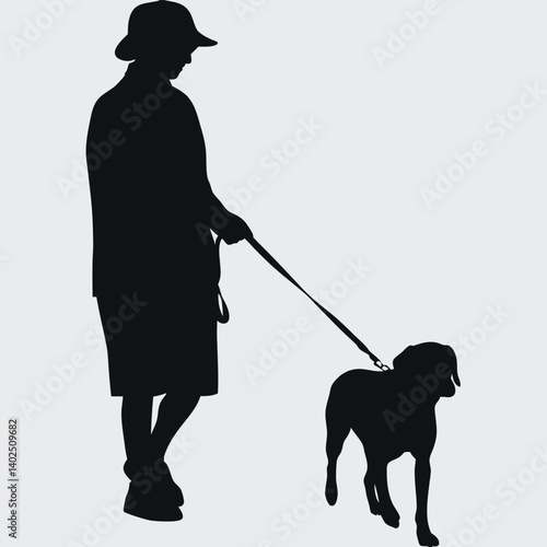 Woman Walking Dog Silhouette | Pet Leash Stroll Vector Graphic