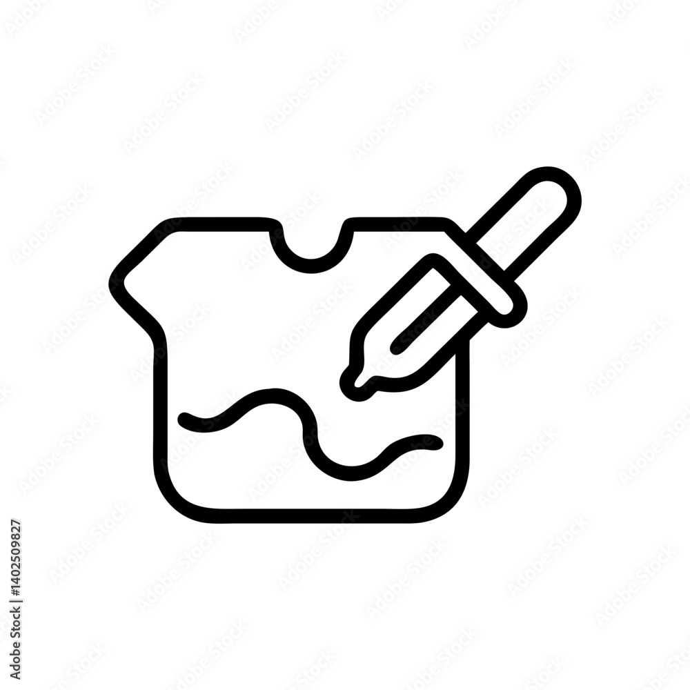 Paint tray icon with paint dropper and liquid against white background Paint tray icon with paint dropper and liquid against white background