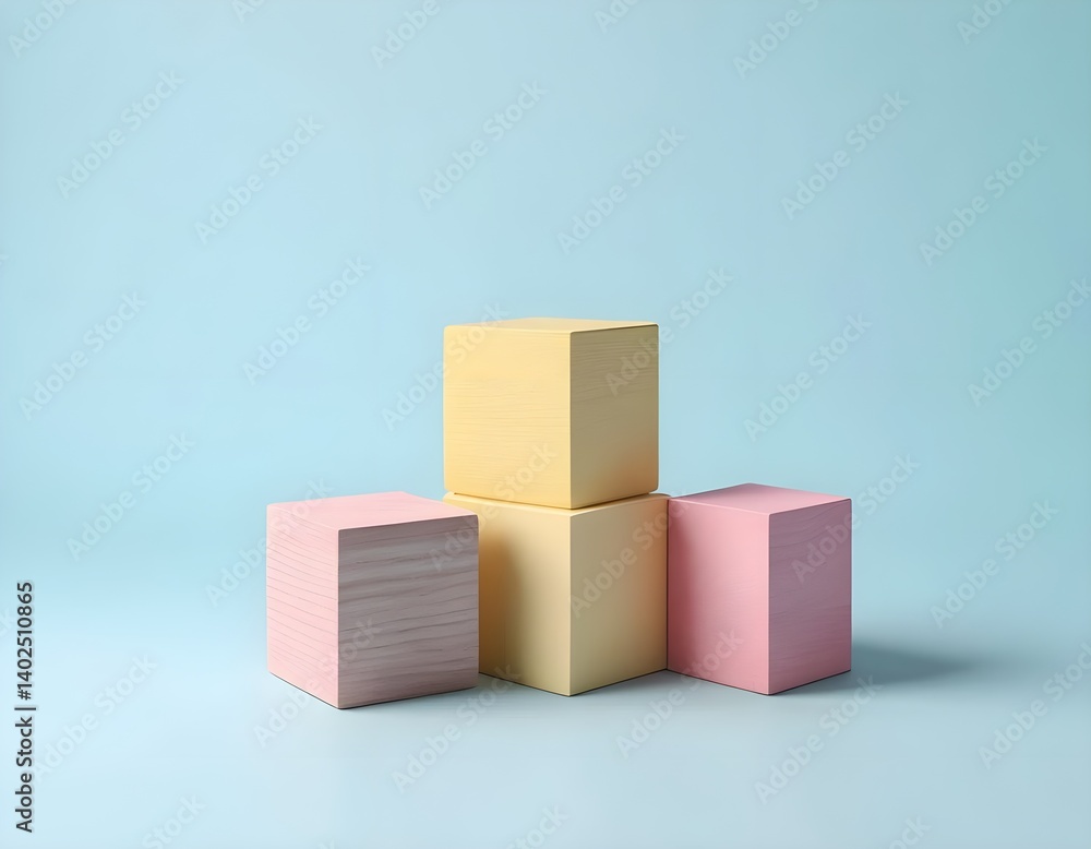 Fototapeta premium Pastel Colored Wooden Cubes on Light Blue Background