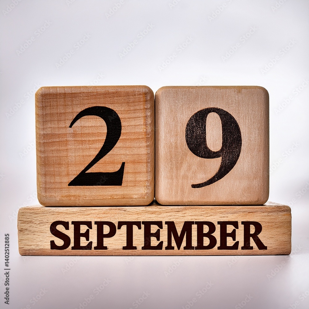 Minimalist photo of wooden blocks with date 29 September. Day and month, calendar on white background Minimalist photo of wooden blocks with date 29 September. Day and month, calendar on white background