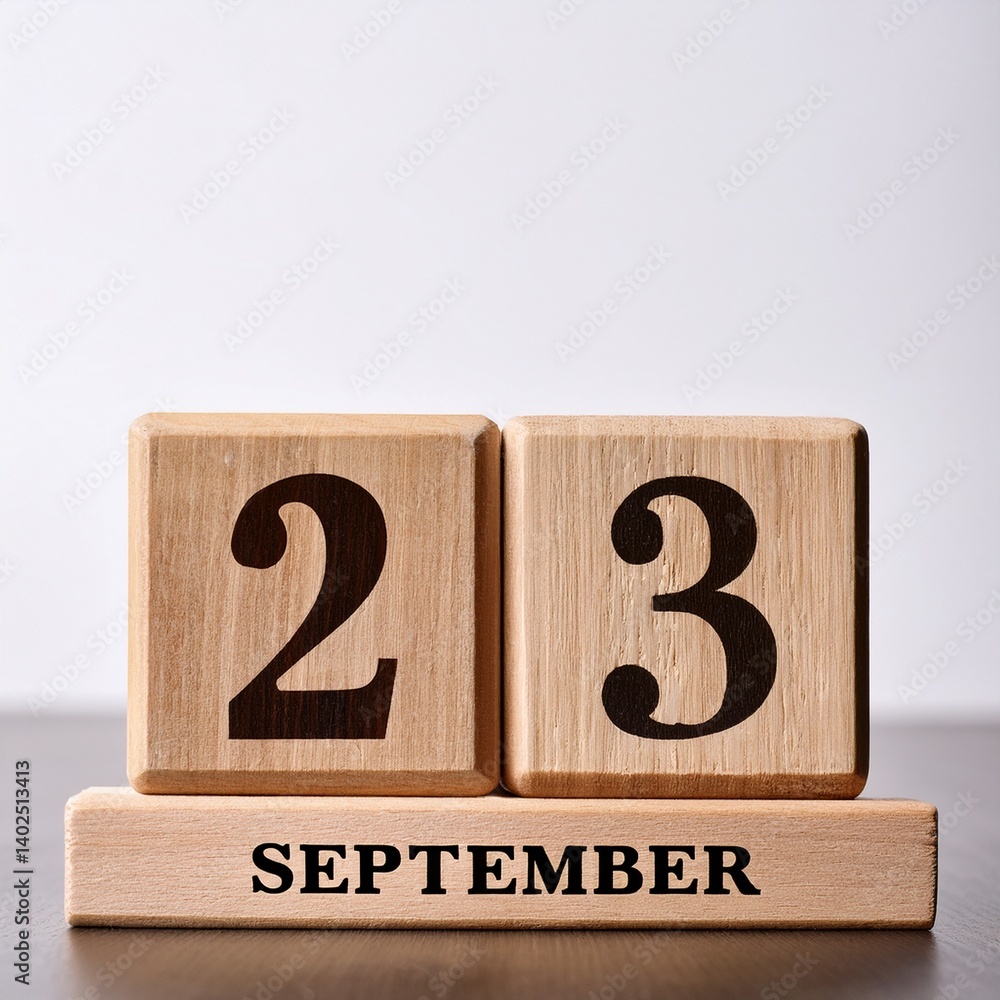 Minimalist photo of wooden blocks with date 23 September. Day and month, calendar on white background Minimalist photo of wooden blocks with date 23 September. Day and month, calendar on white background