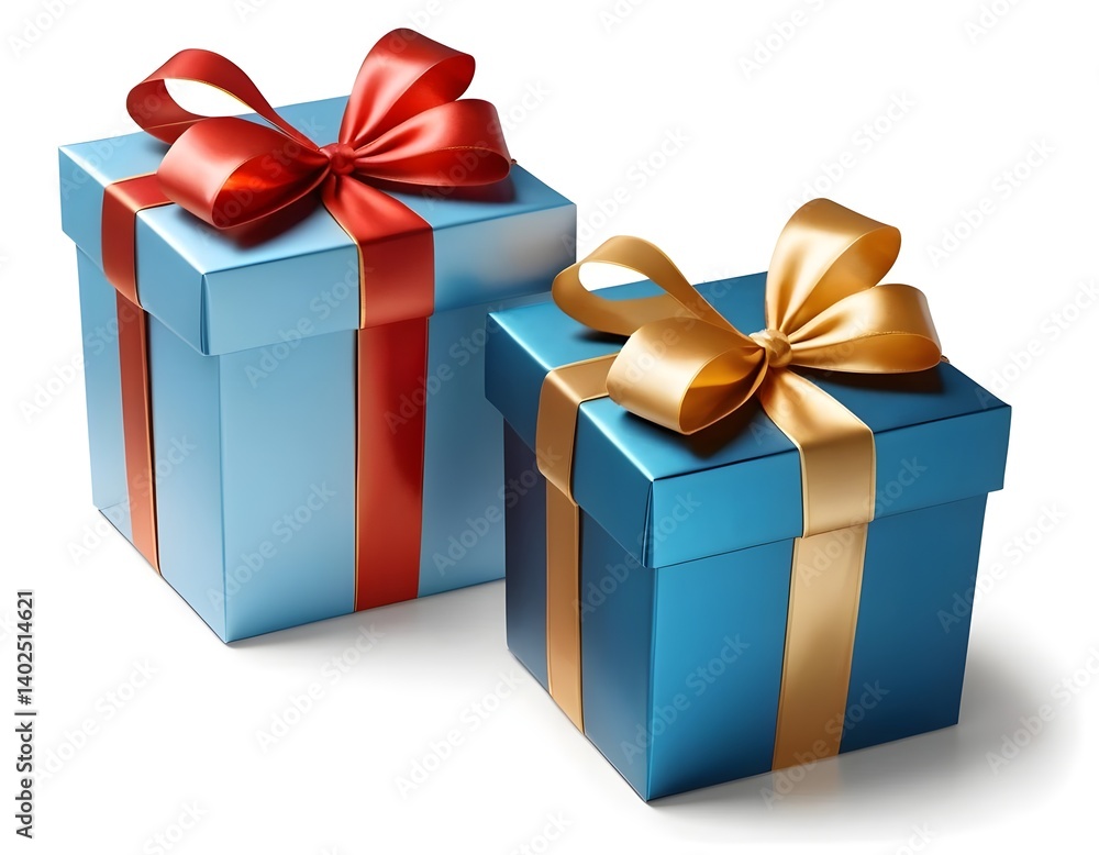 Fototapeta premium Two Gift Boxes with Red and Gold Ribbons