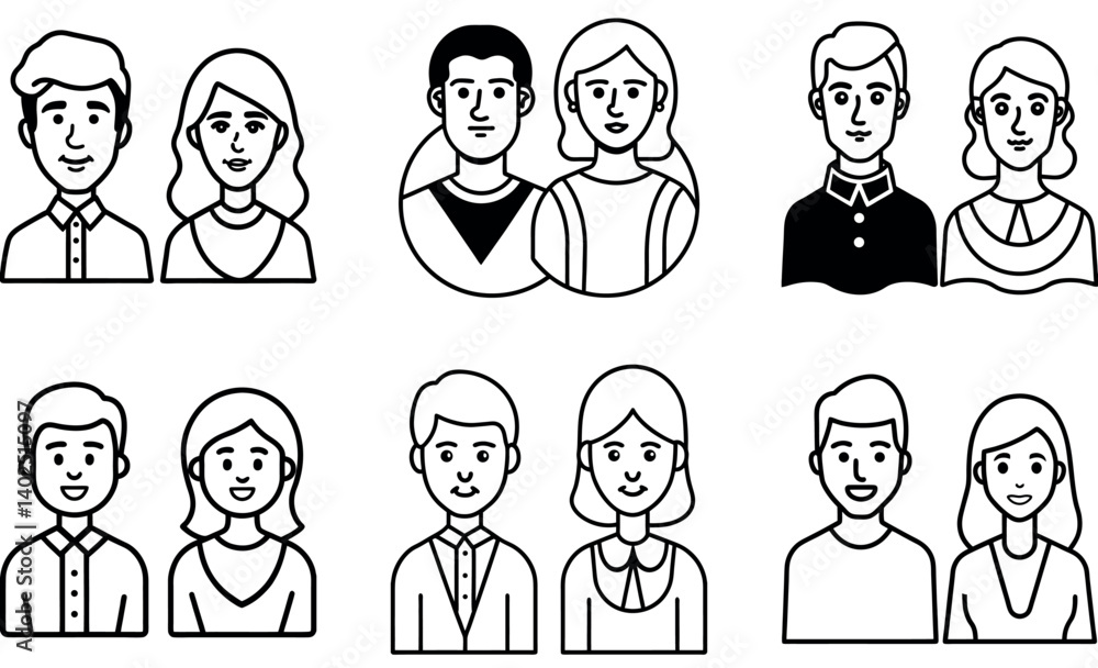 Couple and Group of People Vector Silhouettes - Black and White Icons Couple and Group of People Vector Silhouettes - Black and White Icons
