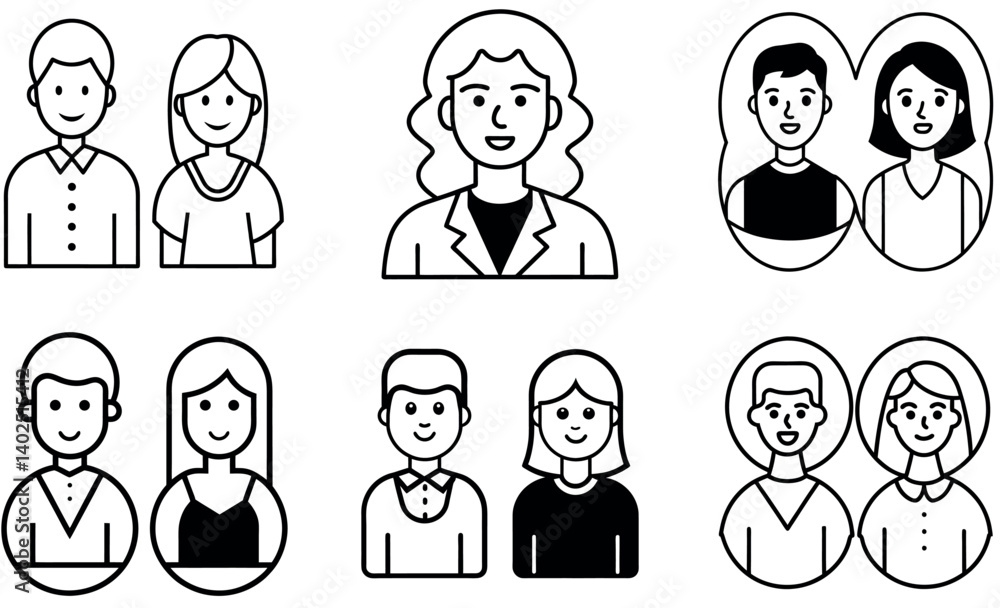Couple and Group of People Vector Silhouettes - Black and White Icons Couple and Group of People Vector Silhouettes - Black and White Icons